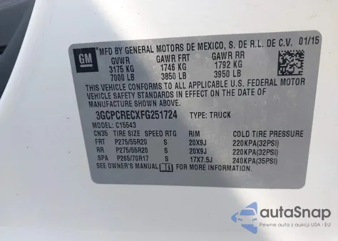 2015 Chevrolet Silverado 1500 1Lt from USA, damaged, VIN 3GCPCRECXFG251724